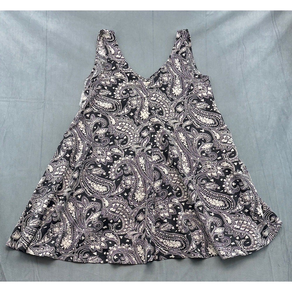 Little Lies Womens 10 Paisley VNeck Sleeveless Mini Trapeze Dress Black WhiteNEW